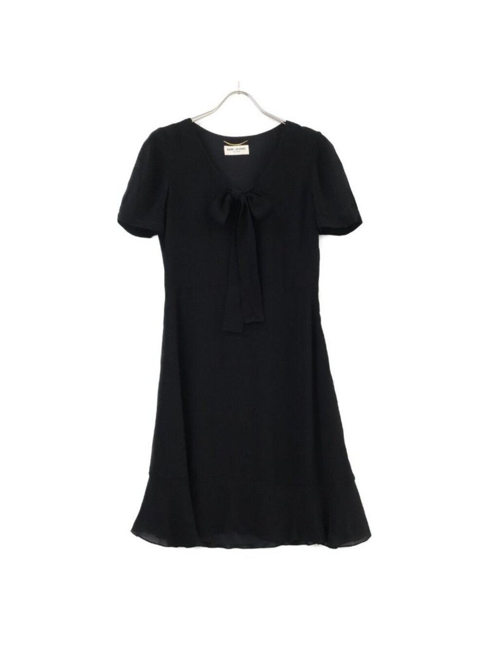 Saint Laurent Paris Black Rayon Lining Silk Short Sleeve Dress 36